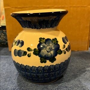 Polish Pottery Blue Poppies Bubble Vase